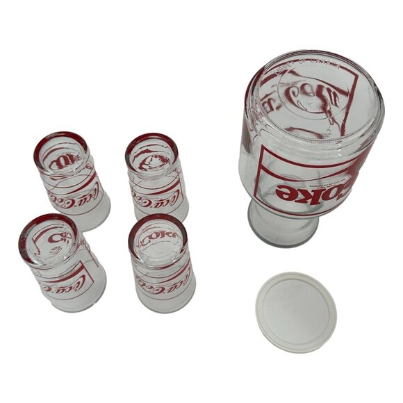 Libby St Clair Coca-Cola Glass Decanter and 4 Glasses 1987 Vintage New - Picture 6 of 16